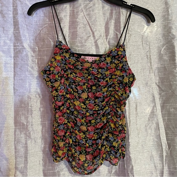 Crave Fame top, L, GUC, no fabric tags, lined ruched nylon mesh, stretch straps - Picture 4 of 7